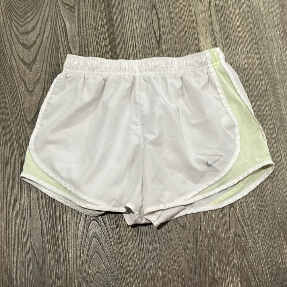 Nike Athletic Tempo Shorts Elastic Waist Pull-On Swoosh Logo White Lime Small